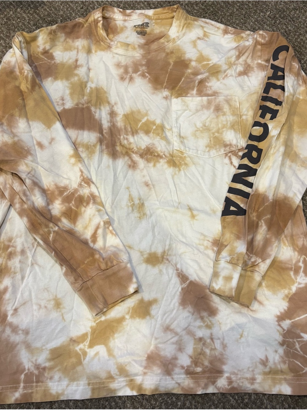 PINK Victoria's Secret Tan & Cream Tie-Dye Long Sleeve Pocket Tee